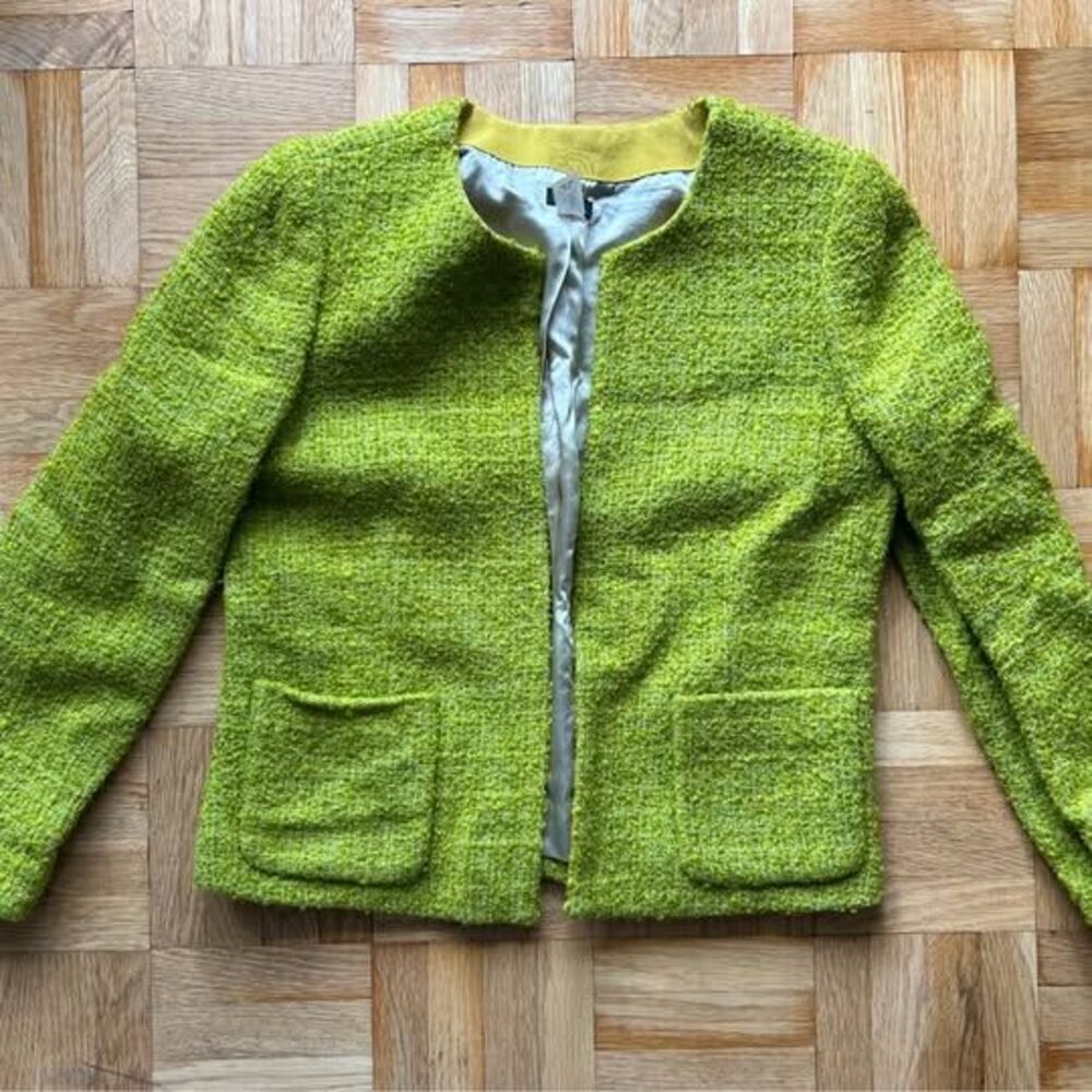 J Crew Astrid PISTACHIO Green
Boucle Wool Tweed Blazer Jacket Sz 6